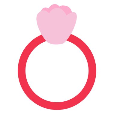 2D, pembe değerli taşlı nişan yüzüğü, sevgililer günü için düz stil romantik mücevherler, düğünler, yıldönümleri, romantik teklifler, kutlamalar ve dekoratif arka planlar..