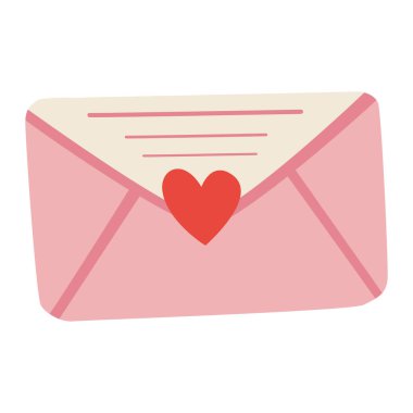 2d kalp mührü olan tek bir zarf, sevgi, şefkat ve romantizmin sembolü, sevgililer günü kartları, selamlar ve dekorasyonlar için mükemmel..