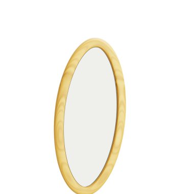 Pürüzsüz çerçeveli 3D altın oval ayna izole edilmiş, ev dekorasyonu için mükemmel mobilya kataloğu, modern iç tasarım ve şık yansımalar..