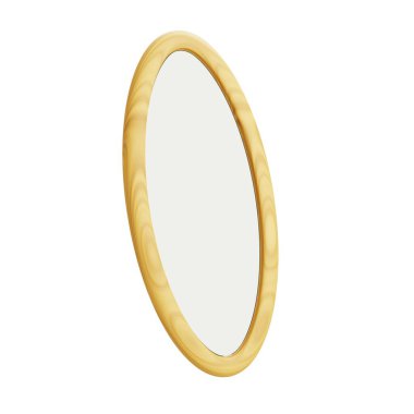 Beyaz zemin üzerinde altın çerçeveli 3D oval ayna, iç dekorasyon, mobilya tasarımı, modern oda tasarımı ve zarif görseller için uygun.