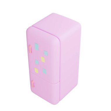 3 boyutlu küçük pembe buzdolabı, pürüzsüz vücut tasarımı, modern mutfak, alet katalogları ve iç dekorasyon kavramları için harika..