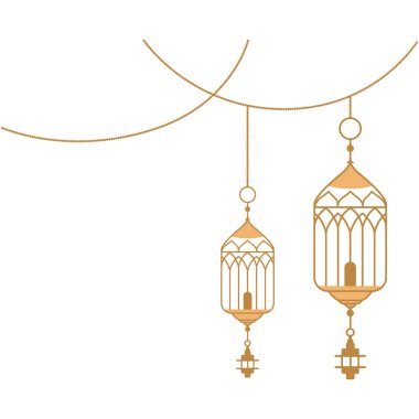 2D yüzen fener grubu zarif tasarım, Ramazan ayını, umudu ve kutlamayı sembolize ediyor..