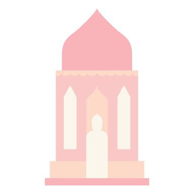 Zarif üst tasarımı olan 2D pembe minare, İslami altyapı için ideal Ramazan posterleri, Mübarek bayram kartları, Arap süslemeleri ve şenlikli dekorasyonlar..