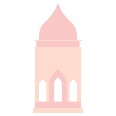 2D uzunluğunda pembe cami minare tasarımı, Ramazan kutlama kartları, bayram arkaplanları, İslami posterler, Arapça süsler ve dekoratif festival projeleri için uygun..