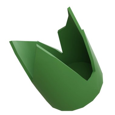 Üç boyutlu parçalanmış şişe parçası, tehlikeli sivri camlı, mahvolmuş yeşil parça, güvenli olmayan kenarlar, hasarlı nesne, gerçekçi kap görünümü, izole edilmiş atık.