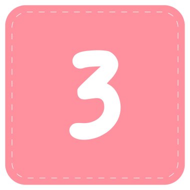 2d pembe üç numaralı element, yuvarlak kare tarzı, minimal dekoratif tasarım, planlar, şablonlar, çocuk posterleri, eğitim grafikleri ve projeler için en iyisi..