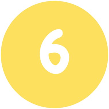 2d sarı 6 numaralı yuvarlak daire şekli, düz minimal çizgi film tasarımı, dekorasyon için uygun, çocuklar öğrenme, oyunlar, eğlence aktiviteleri, rozetler ve tasarım.
