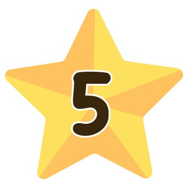 2d sarı yıldız içinde beş numara, düz basit tasarım, çocuklar için mükemmel oyunlar, eğlenceli öğrenme araçları, dekorasyon, oyuncu aktiviteler ve rozet tasarımı.