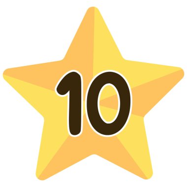 2d sarı yıldız içinde on numara, düz basit çizgi film tasarımı, dekorasyon için kullanışlı, çocuklar için öğrenme, oyunlar, rozetler, eğlence tasarım projeleri, ve eğlenceli stil.