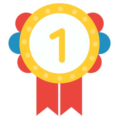 Ödüller, rozetler, kalkanlar, yıldızlar, dalgalar, zikzaklar ve yaratıcı projeler için kırmızı kurdeleli ve renkli noktalı 2D bir numara.