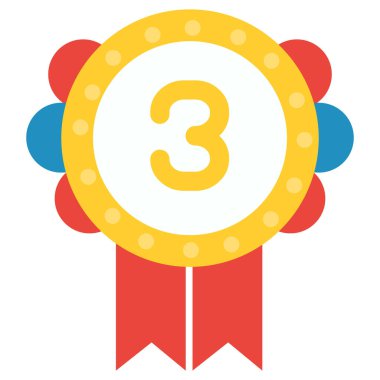 Ödüller, rozetler, kalkanlar, yıldızlar, dalgalar, zikzaklar ve yaratıcı projeler için üç numaralı kırmızı kurdeleli ve renkli noktalı 2D rozet.