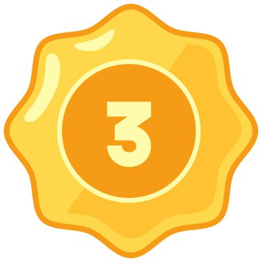 2D zafer rozeti. Parlak altın stilde üç numara. Ödüller, yarışmalar, başarılar, madalyalar veya temiz tasarım projeleri için harika..