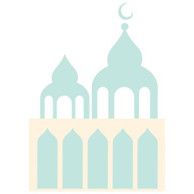 2d yeşil ve krem rengi cami simgesi, İslami festival projeleri, bayram kartları veya kültürel grafik tasarımı için mükemmel.