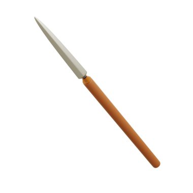 3D geleneksel tombak keskin çelik saplı Endonezya mızrağı, antik miras silahı, dövüş, savaş ve kültürel tasarım için mükemmel..