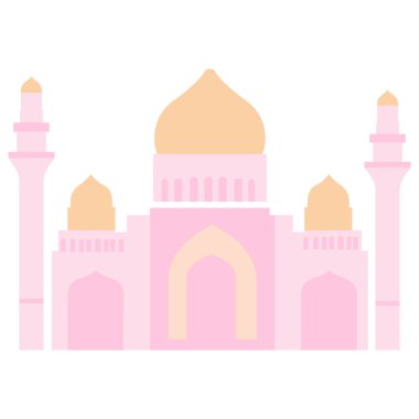 Kubbe ve minareli 2d cami silueti, kültürel İslami mimari tasarımı, ibadet için mükemmel, kutsal ay, kutlama, din ve dekor.