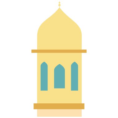 2d yuvarlak kubbeli sarı kule, İslami minare mimari tarzı, kültürel yapı tasarımı, ibadet için mükemmel, kutsal ay kutlaması, din, gelenek ve dekor.