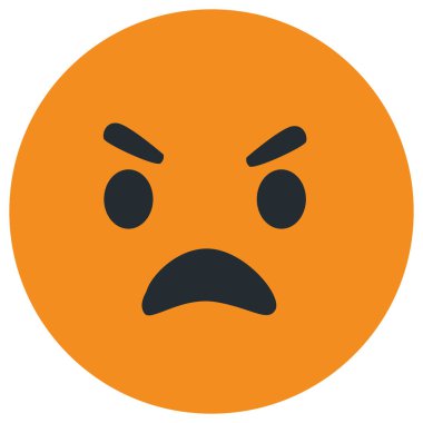 2d asık suratlı rahatsız edici turuncu ifade, sohbet için anlamlı sembol, iletişim, dijital çıkartma, tepki, sosyal medya, ruh hali ve tasarım.