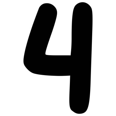 2D kalın dört numara güçlü çizgilere sahip, siyah sayısal karakter, öğrenmeye, matematiğe, dijital tasarıma, saymaya, yazmaya ve eğitime uygun..