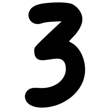 2D cesur üç numara kıvrımlı tasarım, siyah sayısal karakter, öğrenme, matematik, eğitim, dijital, yazma, sayma, tipografi ve tasarım için mükemmel..