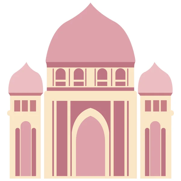 Kubbeli ve kemerli 2D cami binası, kültürel İslam tasarımı, kutsal ay için mükemmel ibadet, din, inanç, kutlama ve bayram süsü.