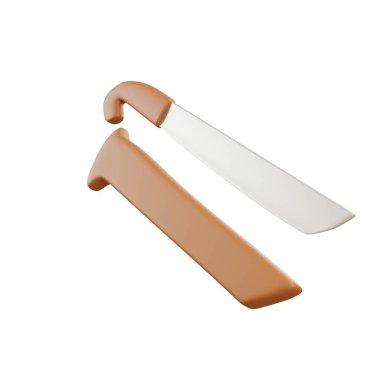 Endonezya Karambit bıçağının 3 boyutlu tasviri. Kılıflı, kavisli bıçak, antika kültürel miras silahı, geleneksel dövüş sanatları aleti ve zanaatkarlık stili..