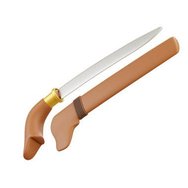 3 boyutlu Endonezya badik bıçağı, uzun kılıflı, antika kültürel miras silahı, geleneksel dövüş sanatları bıçağı, ahşap saplı nesne ve zanaatkarlık..