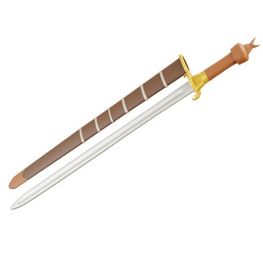 3 boyutlu Endonezya Ustası Jenawi kılıcının gümüş saplı ve süslü kulplu, antika kültürel silah, dövüş sanatları aleti, miras sanatı ve tasarım..