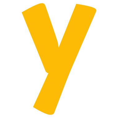 2d harf y tasarımı matematik değişkeni işareti, sembolik element, soyut sarı şekil, yaratıcı projeler için minimum form ve eğitim sembolünü gösterir.