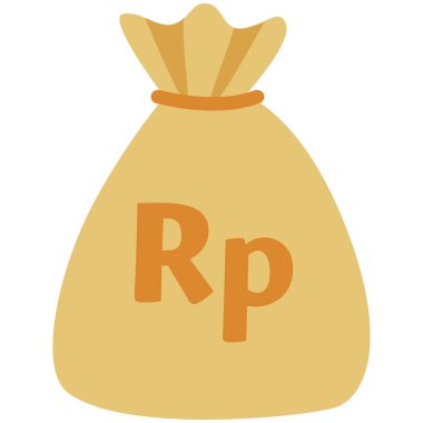2D Indonesian money design showing full bag with Rupiah symbol, useful for finance, economy, saving, wealth, banking, and digital currency creative projects.