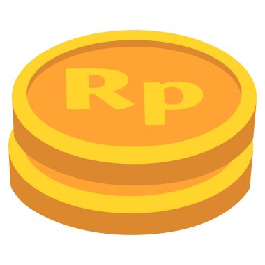 2D colorful money element featuring two stacked golden Rupiah coins, ideal for finance, banking, savings, and educational creative projects.