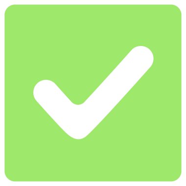 2d yeşil işaret simgesi kare, onay, doğrulama, doğru cevap, tamamlanmış görev, başarı ve olumlu kararı temsil ediyor.