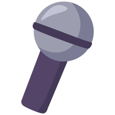 Çizgi film tarzında 2D teknoloji mikrofon tasarımı, ses, ses, podcast temaları, yaratıcı dijital projeler, iletişim ve medya kullanımı için modern aygıt.