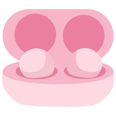 2D teknoloji pembe kulaklıklar şarj çantası, çizgi film stili, müzik, ses, kablosuz temalar, dijital paketler ve eğlence kullanımı için sevimli alet aksesuarı..