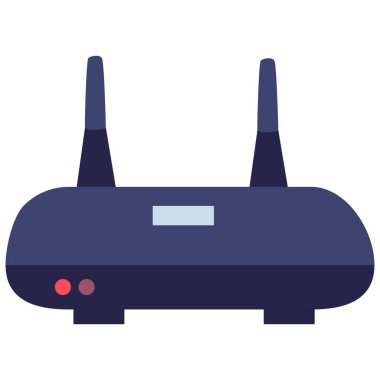 Çizgi film tarzında 2d teknoloji wifi yönlendirici, İnternet aygıtı gösteriliyor, aygıt paketleri, çevrimiçi projeler, dijital içerik ve yaratıcı öğrenme için kullanışlı.