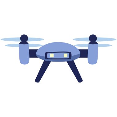 Çizgi film tarzında 2D teknoloji drone tasarımı, uçan alet konsepti, hava görüntüleme için modern cihaz, yaratıcı projeler, dijital medya ve eğitim içeriği.