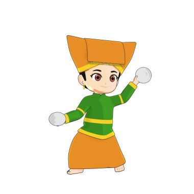 Geleneksel tabak dansı yapan 3 boyutlu kız, Endonezya kültür karakteri, tasarım, dekorasyon, kültürel projeler, animasyon ve yaratıcılık için mükemmel.