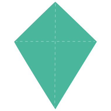 2d yeşil uçurtma şekilli figür, soyut projeler için kullanışlı, minimal tasarım, modern arka plan, geometrik desenler, grafikler ve semboller.