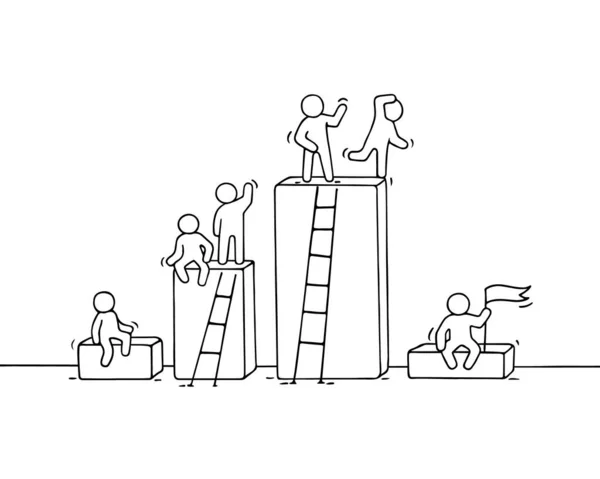 Diagrama Desenhos Animados Com Pessoas Pequenas Que Trabalham Doodle Trabalho — Vetor de Stock