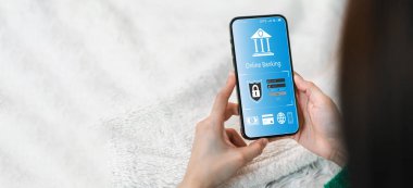 Çevrimiçi bankacılık dijital teknolojisi, mobil bankacılık, alışveriş, ödeme, finans, banka, para çekme, hesap transferi, kredi kartı, finans ve küresel iş çevrimiçi akıllı telefon