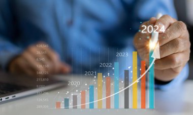2024 Yeni Yıl Hedef Satış Kârı ve Ok Şirketi Finansal Yatırım Grafiği, İş Büyümesi, Para, 2024, Çizelge, Hedef, Yatırım, Fon, Tasarruf, Bankacılık, Pazarlama ve Kâr