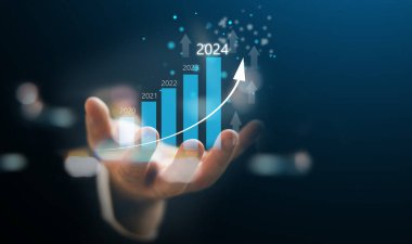 2024 Yeni Yıl Hedef Satış Kârı ve Ok Şirketi Finansal Yatırım Grafiği, İş Büyümesi, Para, 2024, Çizelge, Hedef, Yatırım, Fon, Tasarruf, Bankacılık, Pazarlama ve Kâr