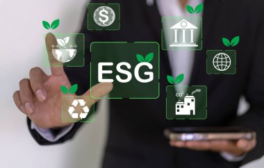 Temiz enerji çevresi, sosyal, yönetim, sürdürülebilir ve kurumsal kalkınma, yeşil çevre dostu, çevre, yeşil, CO2, ESG konsepti