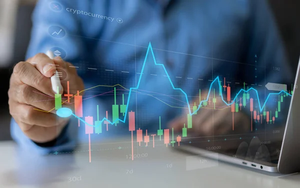 Borsa grafiği parası, veri analizi, tüccar yatırımcısı, blok zinciri borsa kripto para satışı ve fiyat grafiği veri grafiği ile alım başarısı