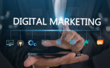 Dijital çevrimiçi pazarlama satış, web sitesi reklamcılığı, ürünlerin tanıtımı, dijital pazarlama stratejisi ve hedefleri olan insanlar, dijital arama motoru, SEO, sosyal medya, reklamlar, E-ticaret