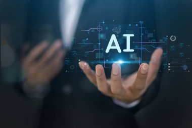 Yapay zeka sohbet robotu ve üretken akıllı sistem, robotik, derin öğrenme ağı, dijital asistan, makine öğrenme, algoritma, yenilik ve veri işleme ile Ai teknoloji kavramı