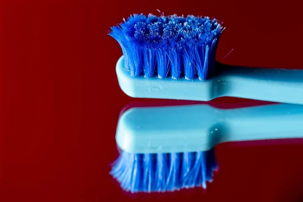 Used Blue Professional Soft Toothbrush Lot Bristles Straight Cut Red — Stock Photo, Image