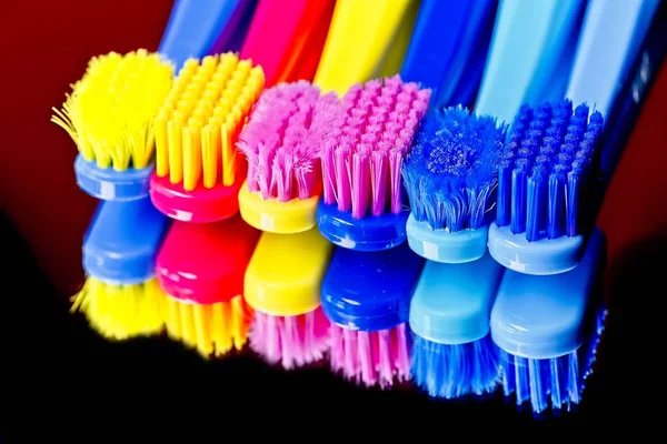 New Used Colorful Professional Soft Toothbrushes Lot Bristles Straight Cut — Stock Photo, Image