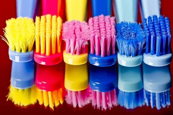 New Used Colorful Professional Soft Toothbrushes Lot Bristles Straight Cut — Stock Photo, Image