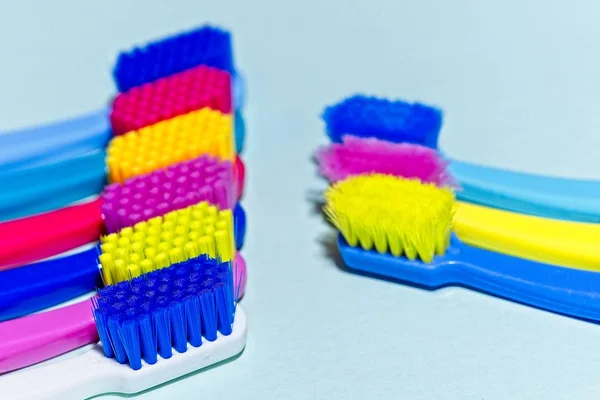 Used New Colorful Professional Soft Toothbrushes Lot Bristles Straight Cut — Stock Photo, Image