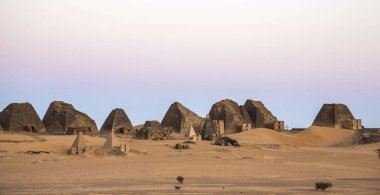 ancient Meroe pyramids in a desert in Sudan clipart